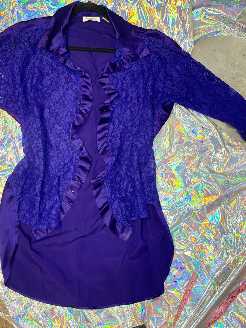 Vintage 1990s Victoria’s Secret Deep Purple Lace Satin Trim Sheer Robe Top - Picture 13 of 13